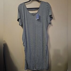 NWT Full Moon Maternity Women's Size 2X Striped Midi T Shirt Dress